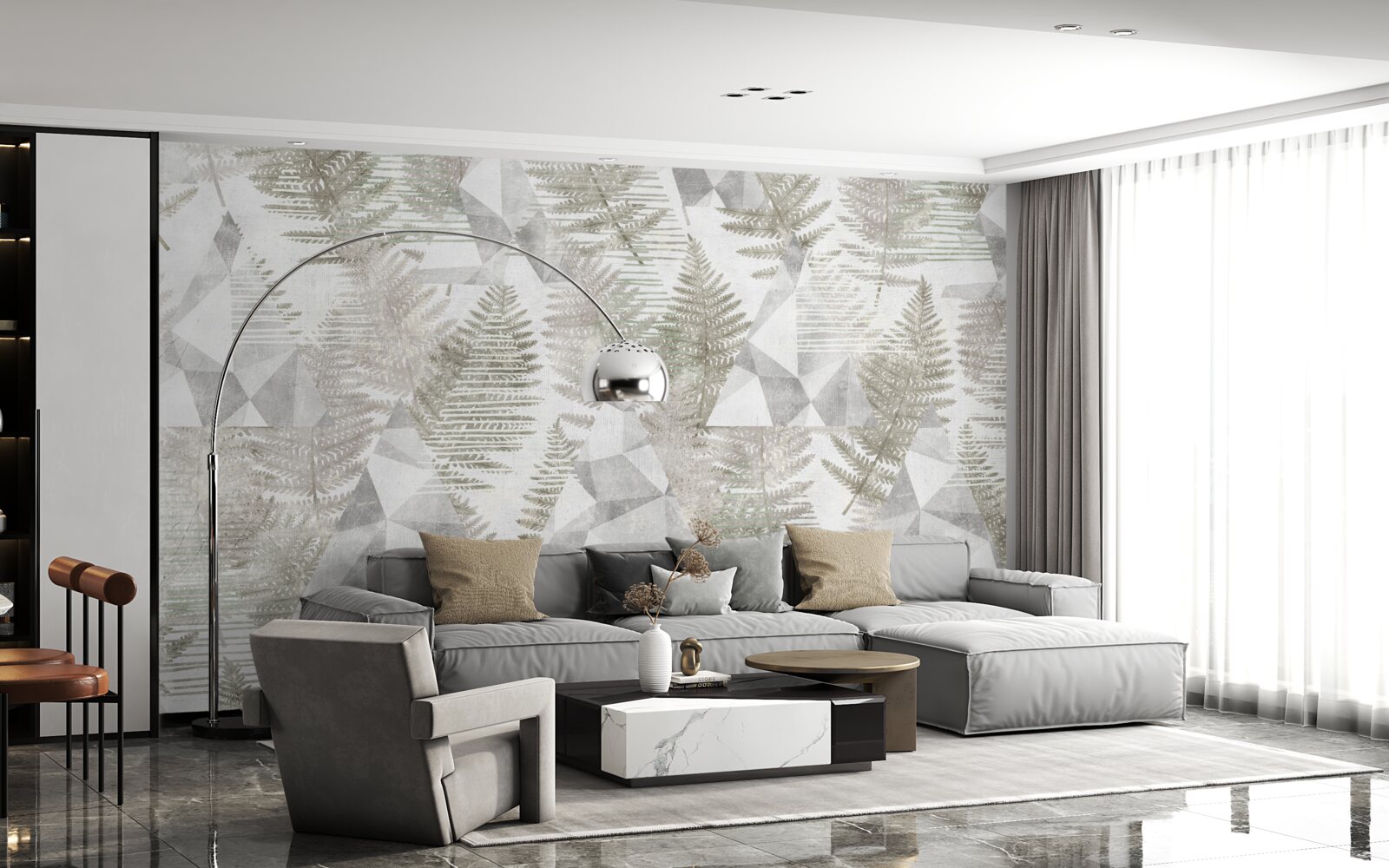 Papier peint abstrait avec des feuilles tropicales