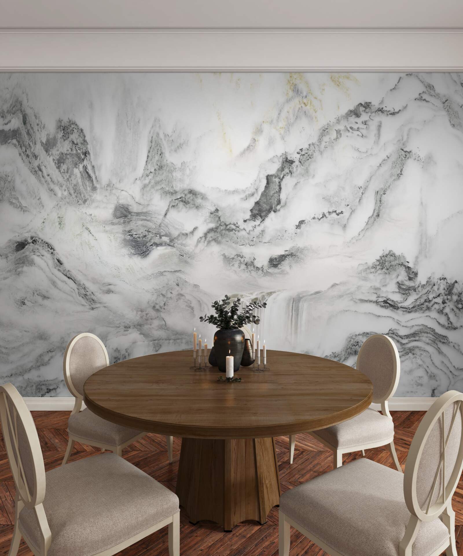 Papier peint texture de marbre avec vue sur les montagnes