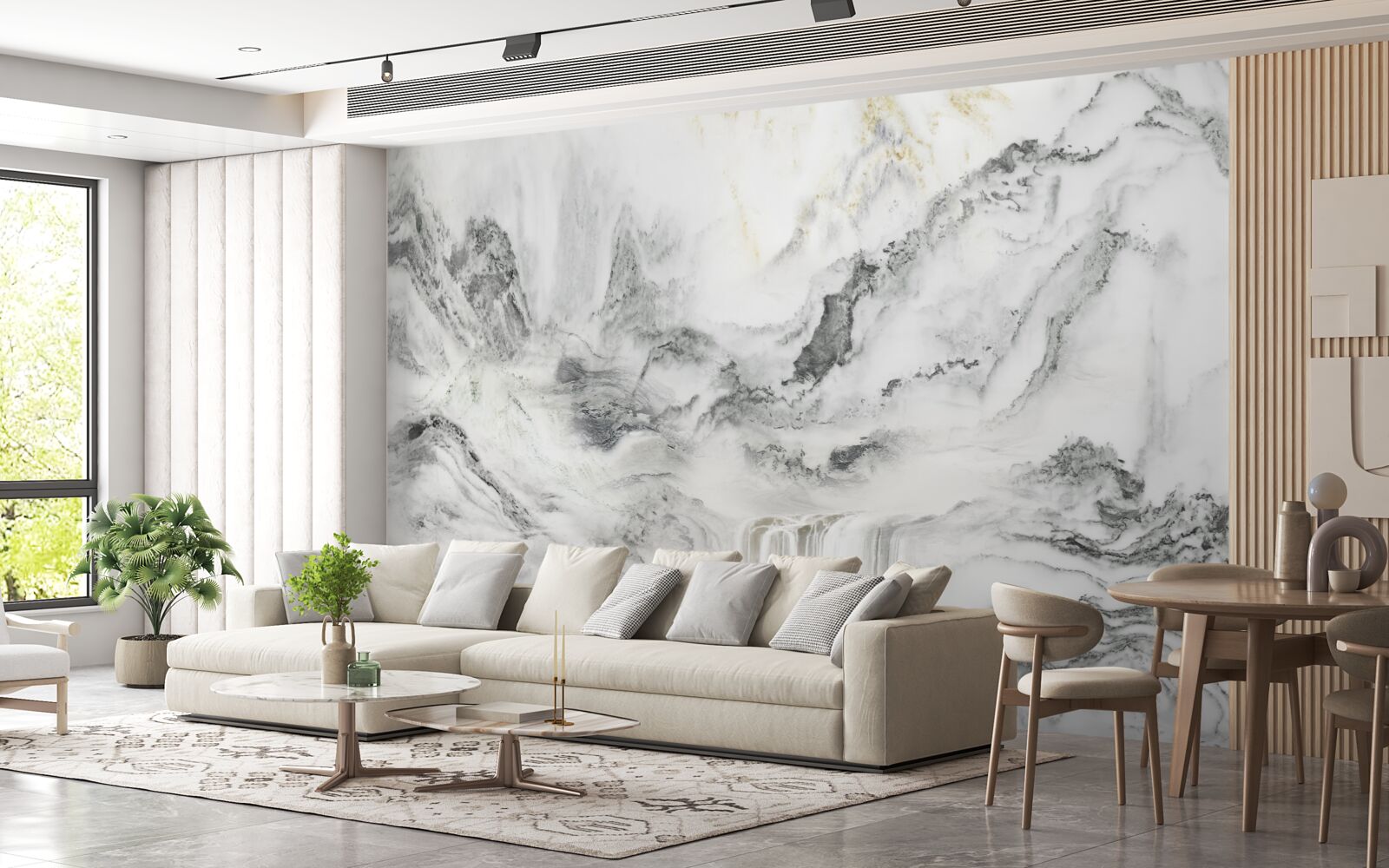 Papier peint texture de marbre avec vue sur les montagnes