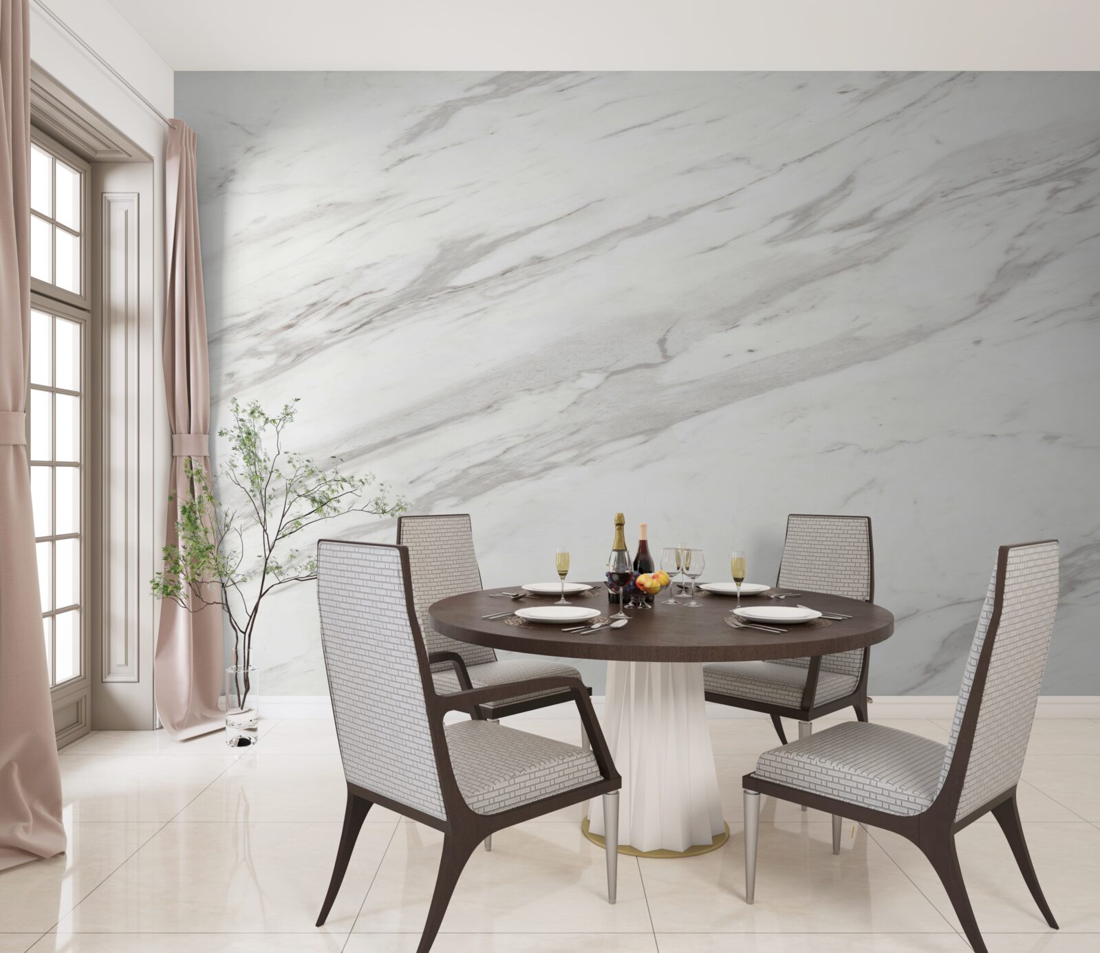 Papier peint marbre blanc et gris