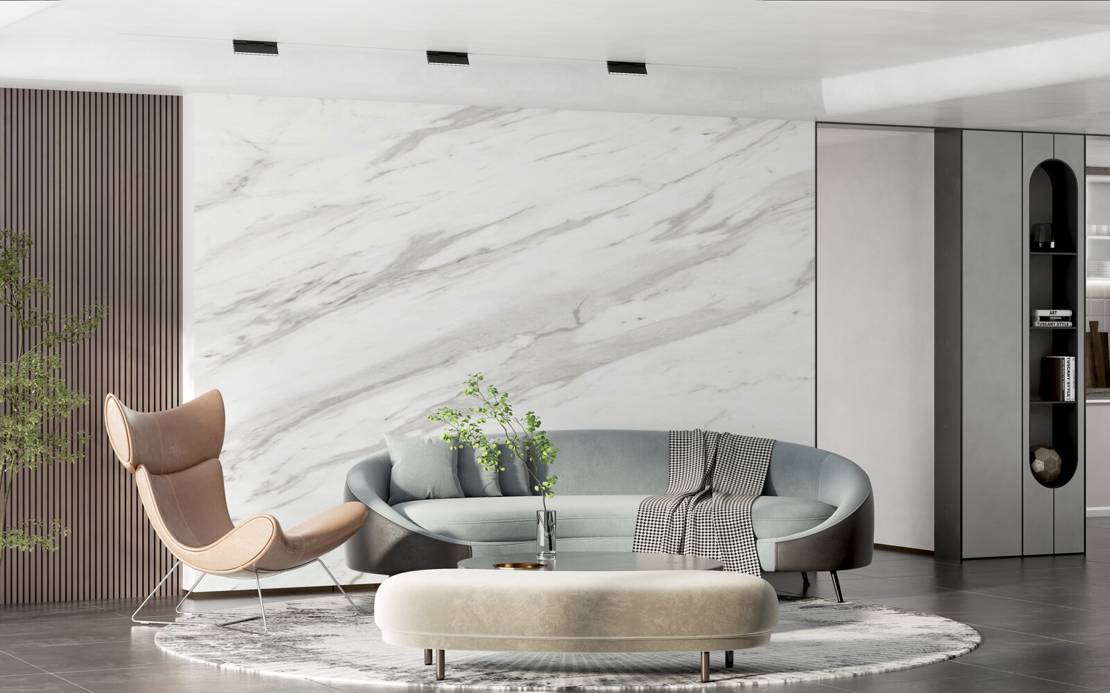 Papier peint marbre blanc et gris