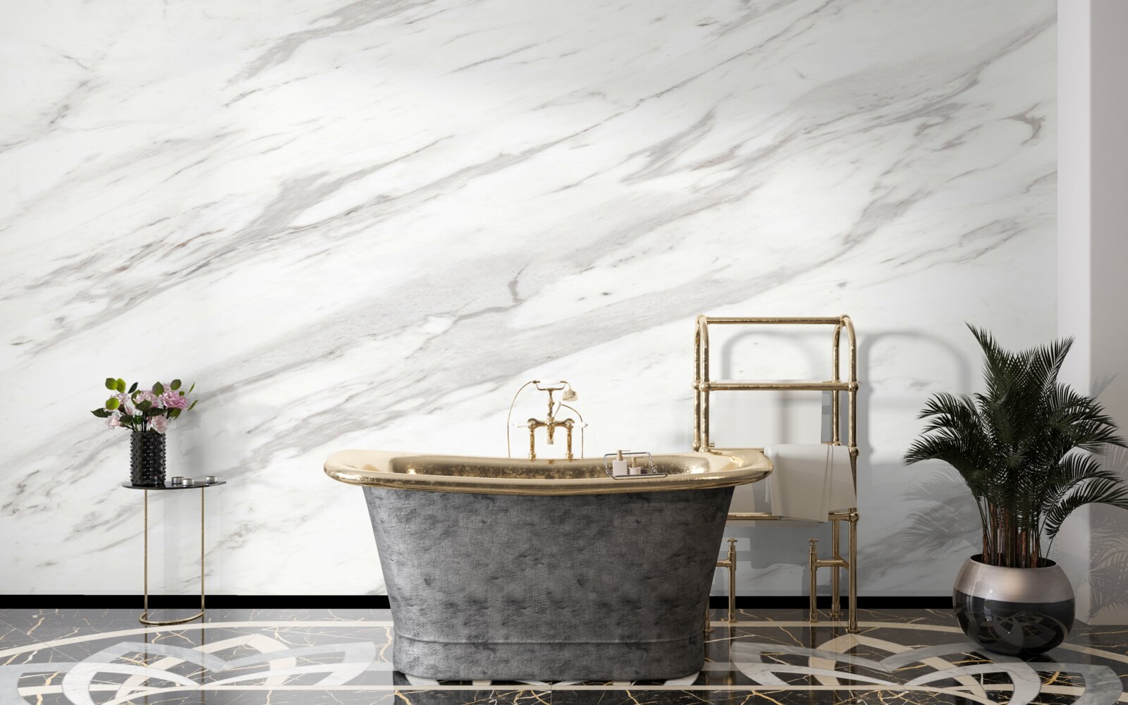 Papier peint marbre blanc et gris