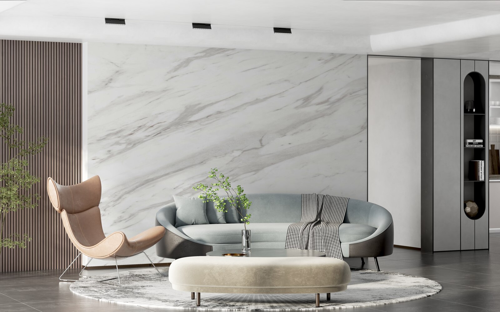 Papier peint marbre blanc et gris