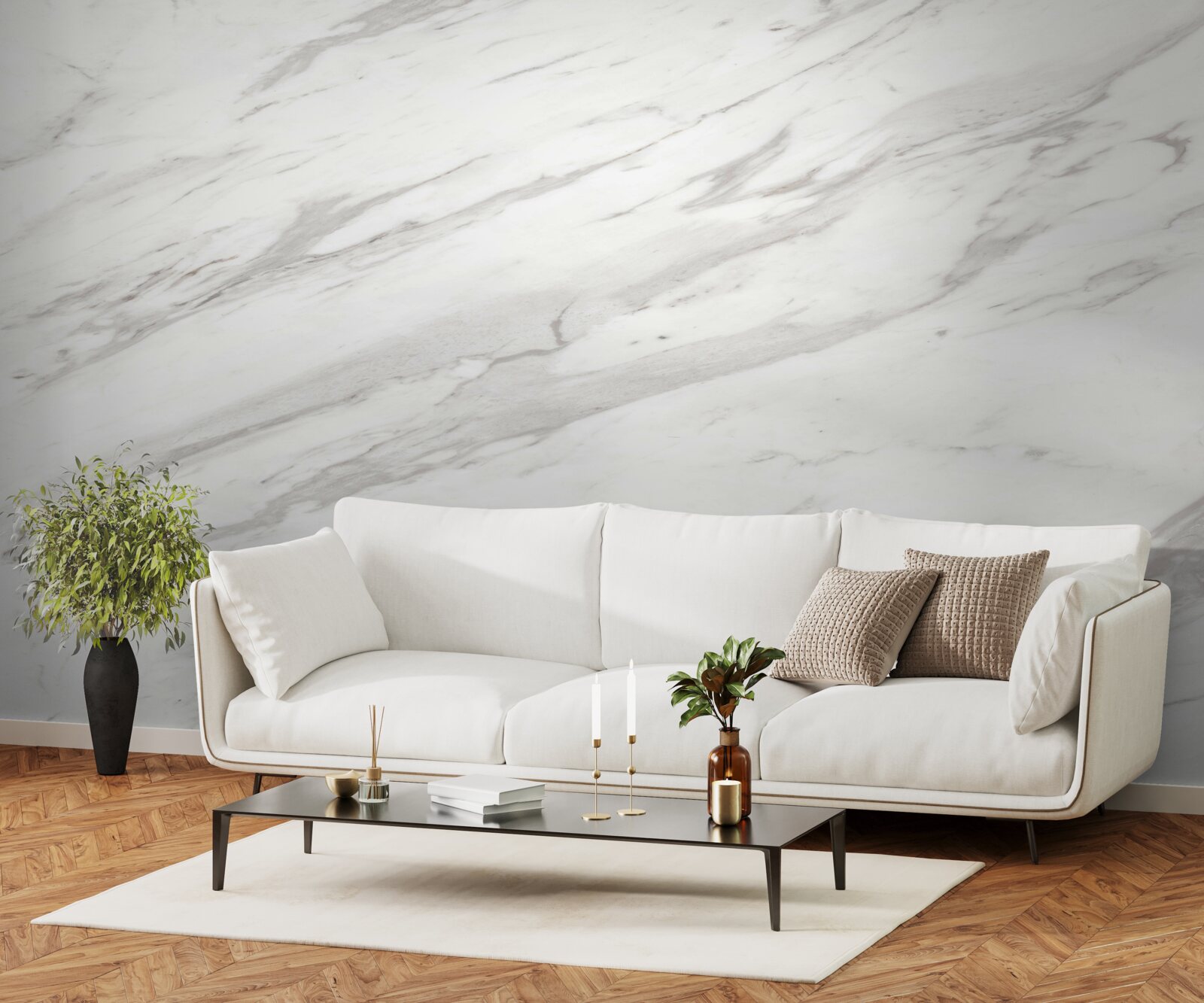 Papier peint marbre blanc et gris