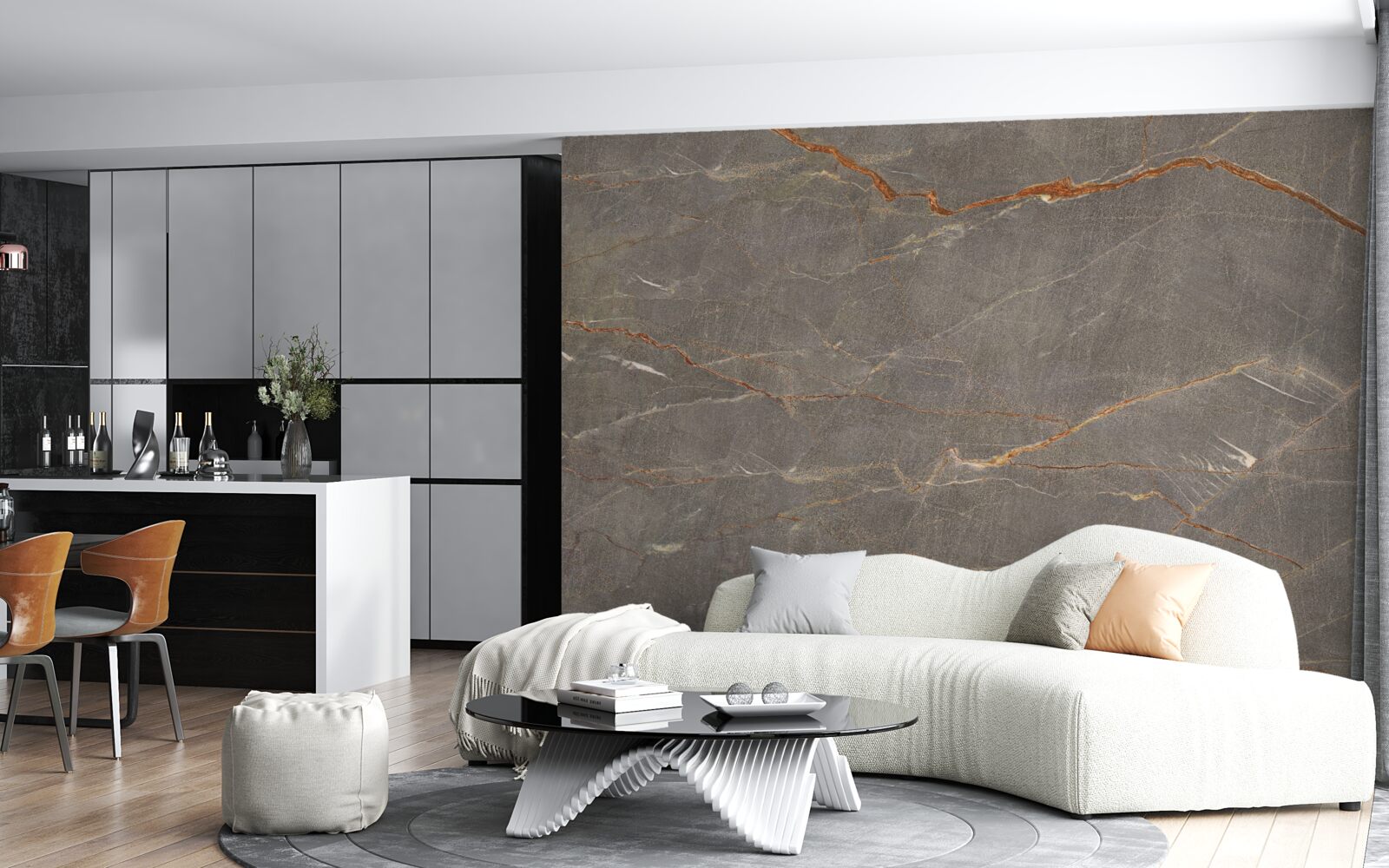 Papier peint marbre brun avec teinte dorée