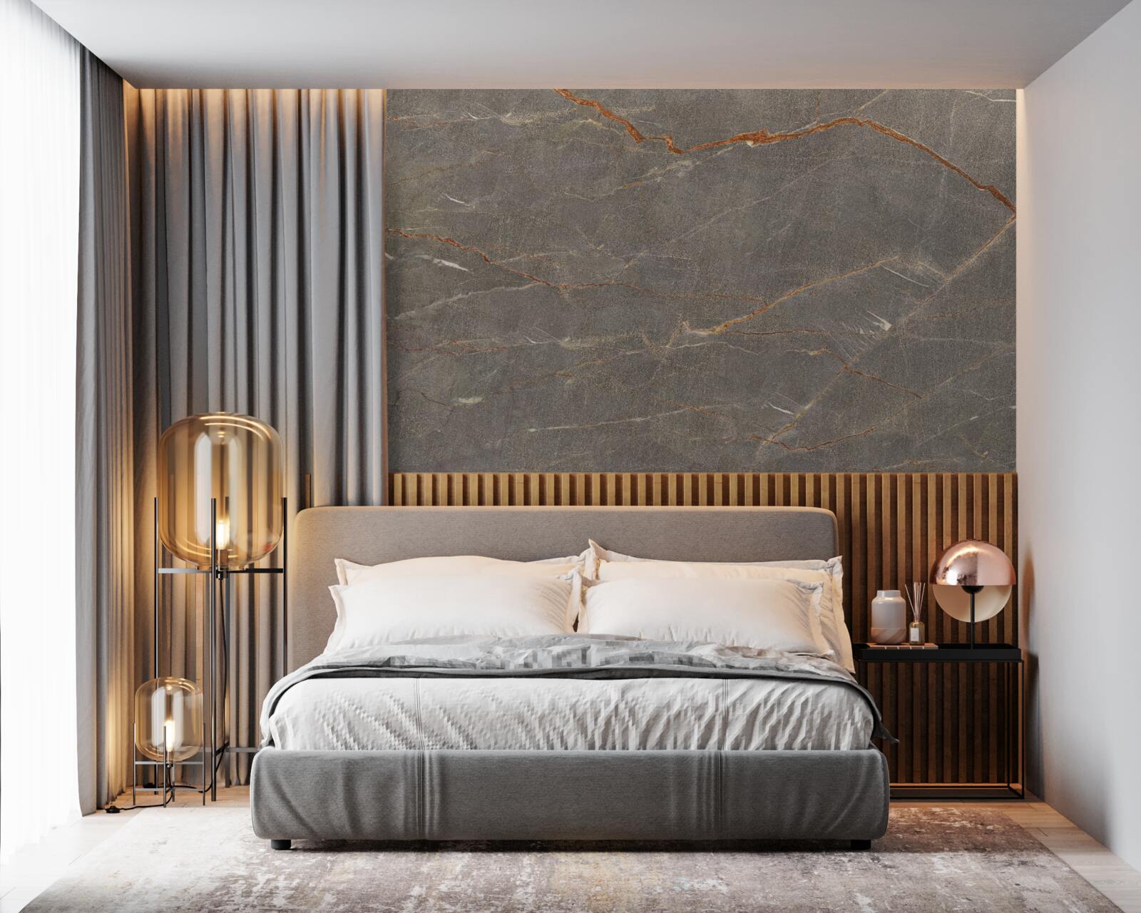 Papier peint marbre brun avec teinte dorée