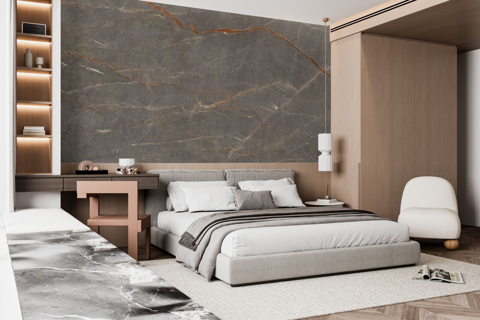 Papier peint marbre brun avec teinte dorée