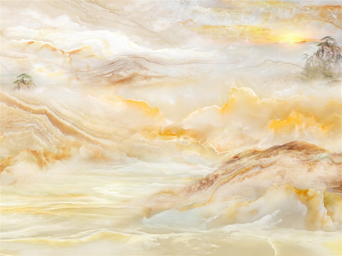 Papier peint un matin dans les montagnes, enveloppé de brume