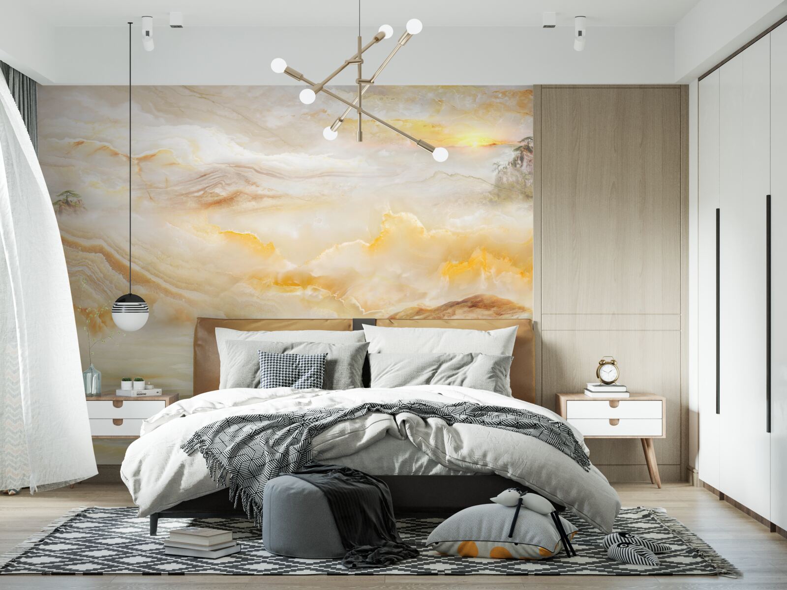 Papier peint un matin dans les montagnes, enveloppé de brume