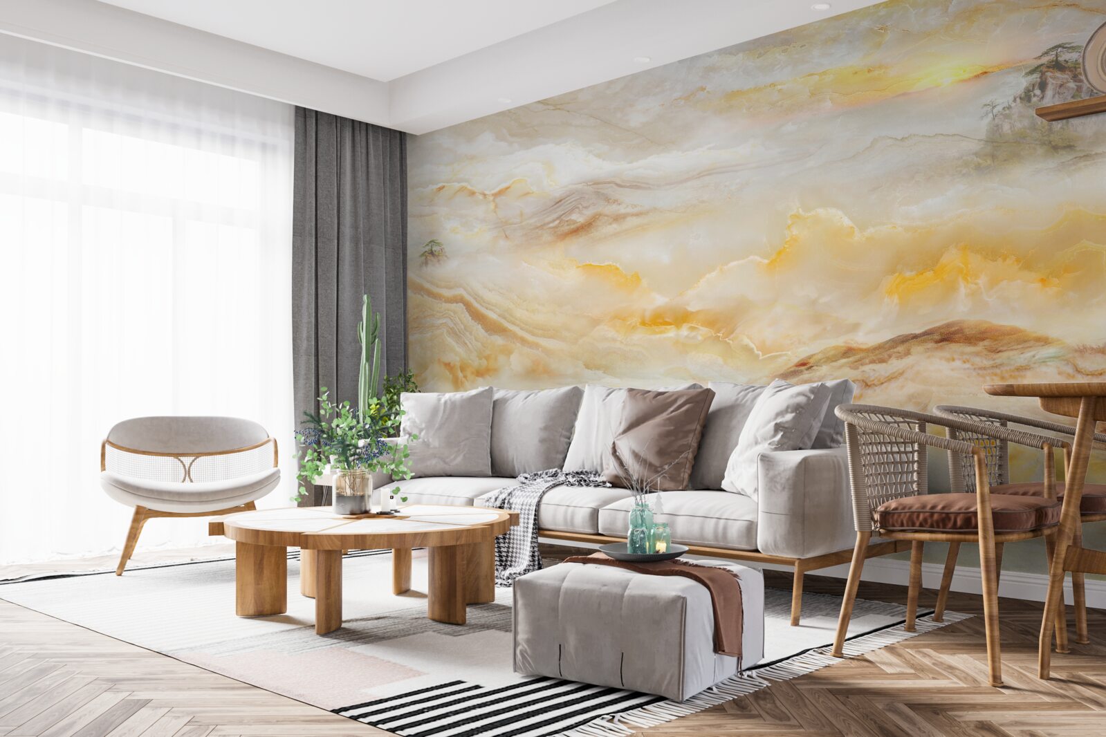 Papier peint un matin dans les montagnes, enveloppé de brume