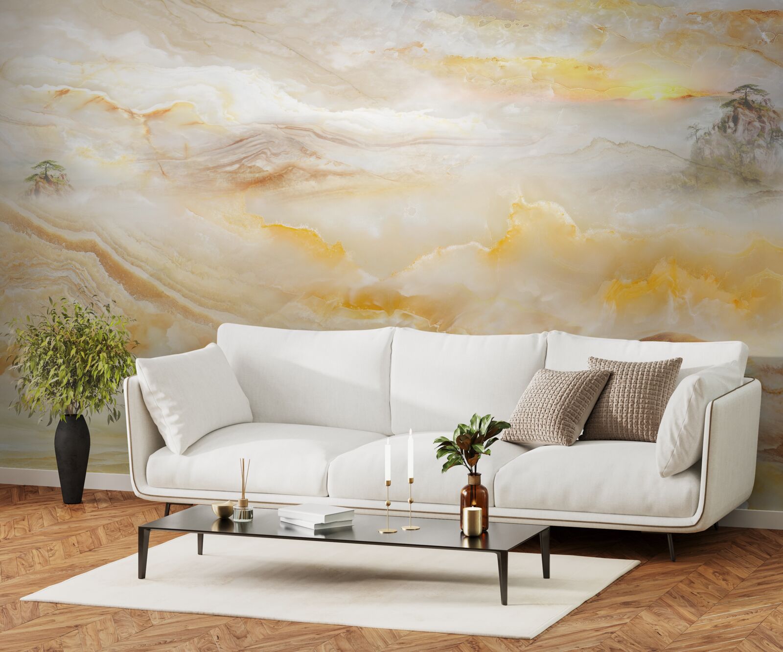 Papier peint un matin dans les montagnes, enveloppé de brume