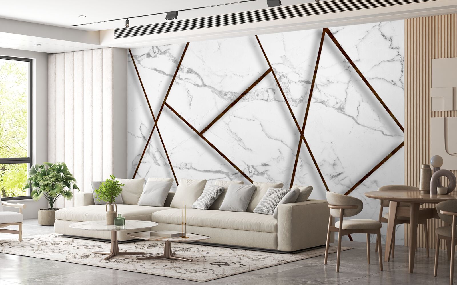 Papier peint inclusions noires sur marbre blanc