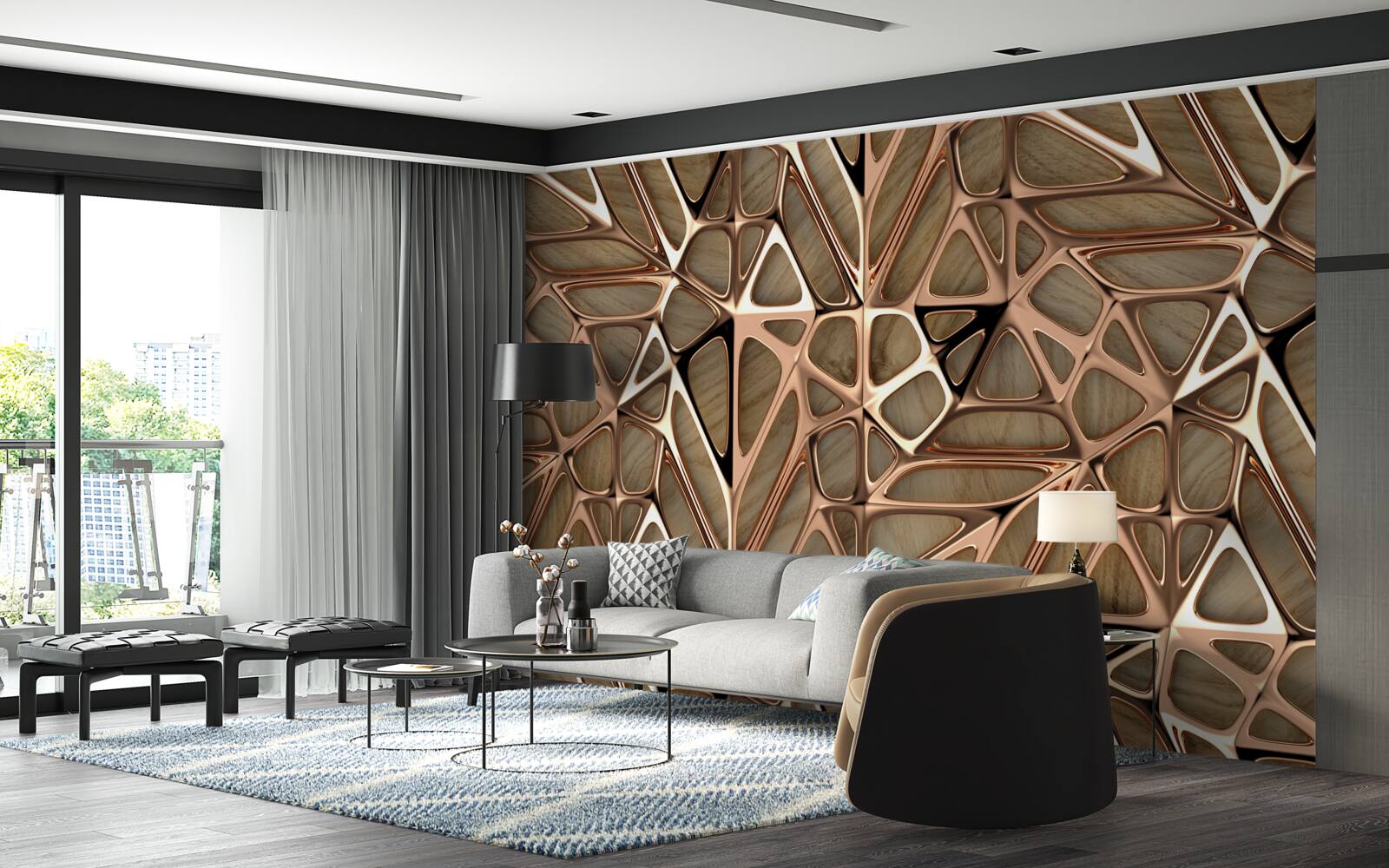 Papier peint textures de bois et de métal