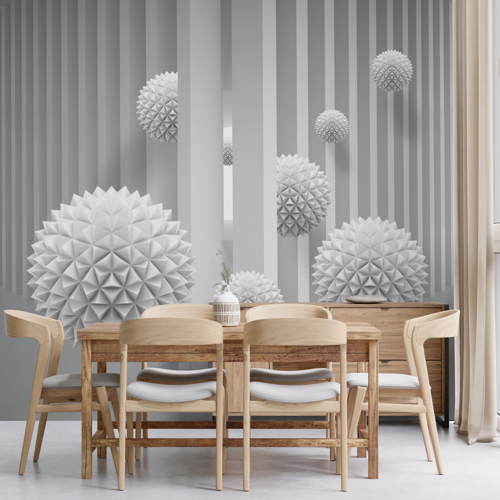 Papier peint boules volant au-dessus de formes géométriques