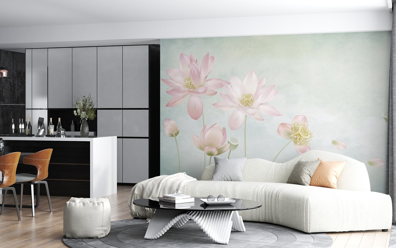 Papier peint gracieux coquelicots sur fond bleu