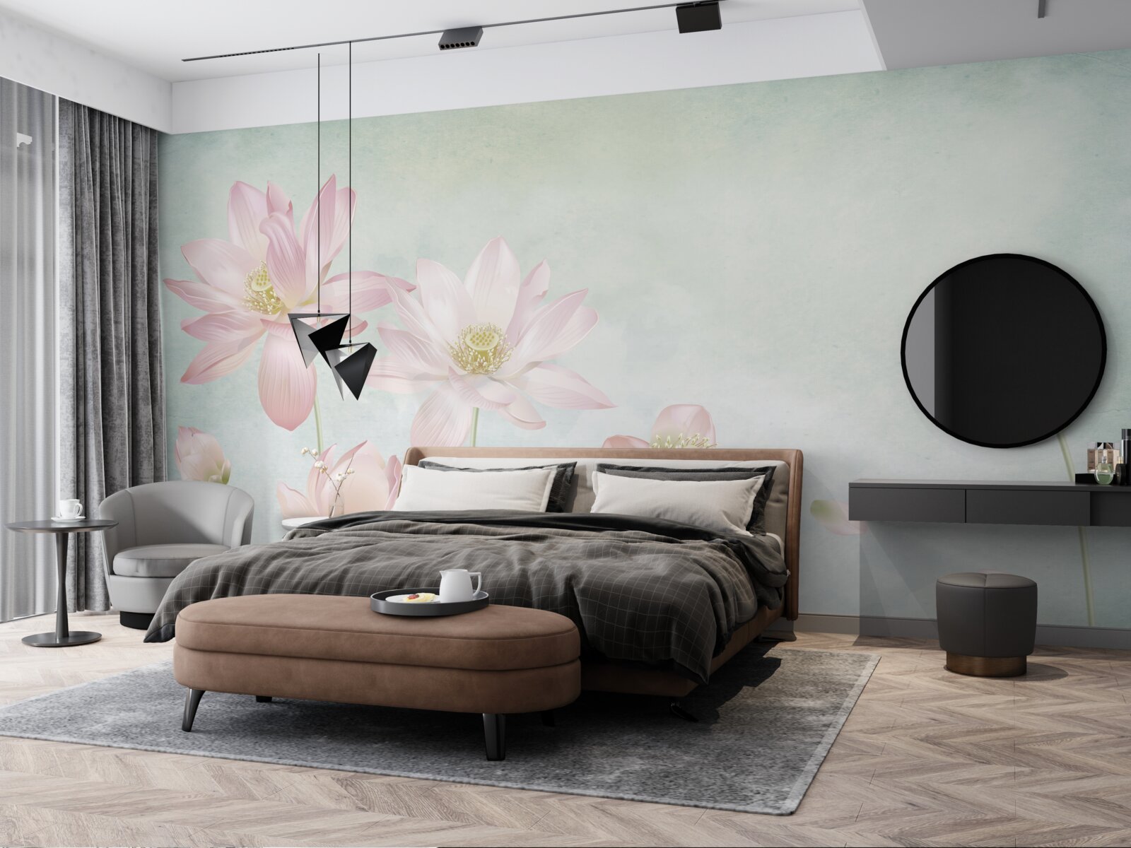 Papier peint gracieux coquelicots sur fond bleu