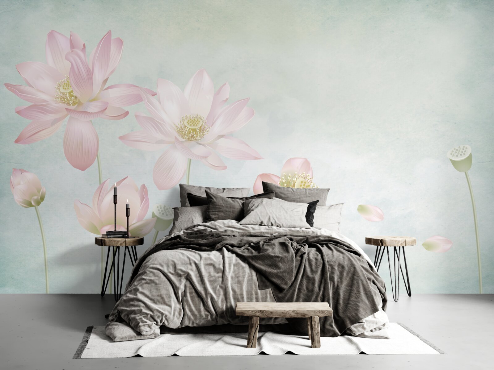 Papier peint gracieux coquelicots sur fond bleu