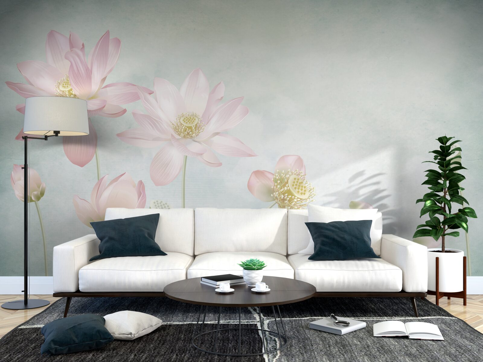 Papier peint gracieux coquelicots sur fond bleu