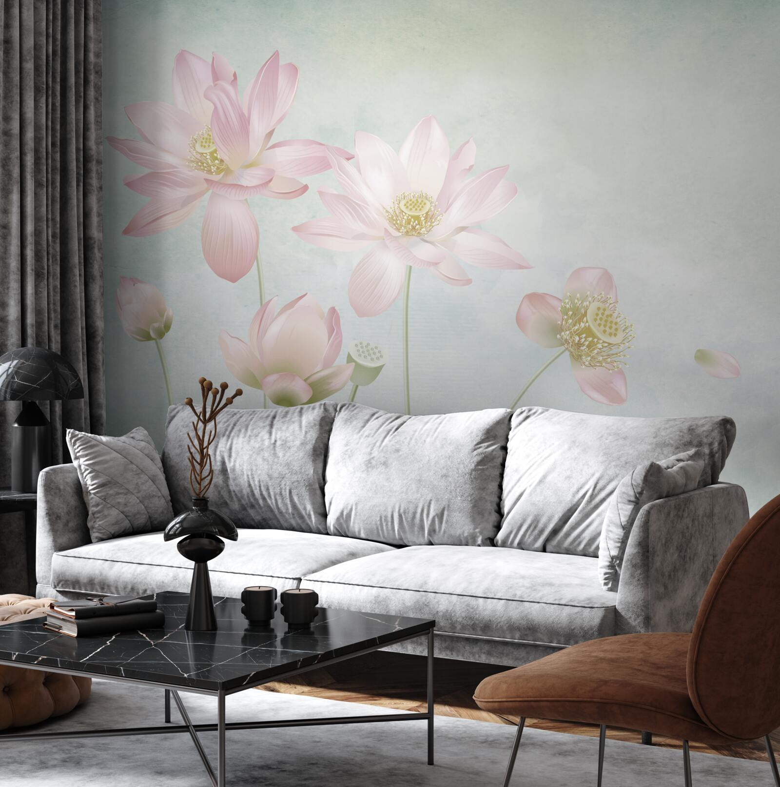 Papier peint gracieux coquelicots sur fond bleu