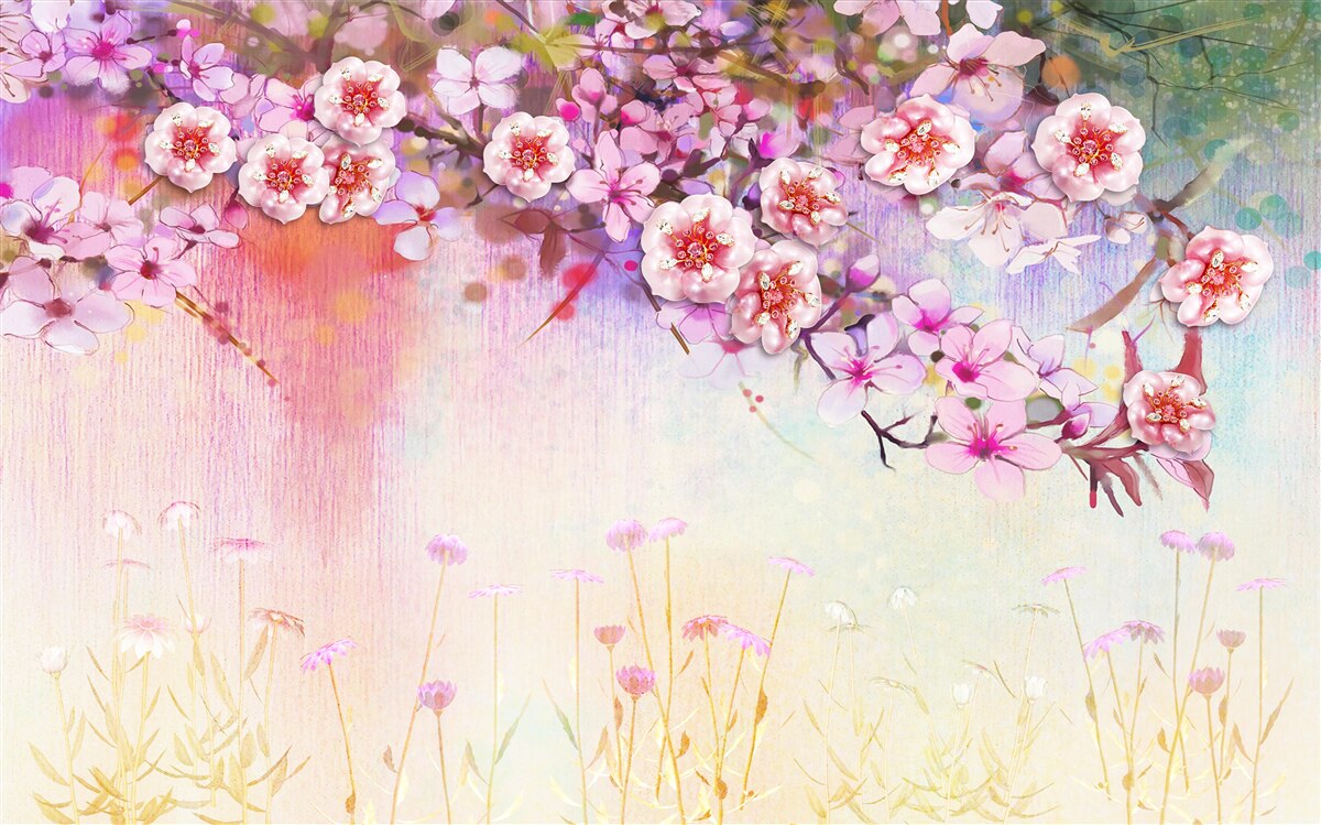 Papier peint une magnifique branche de fleur s'étend sur le champ