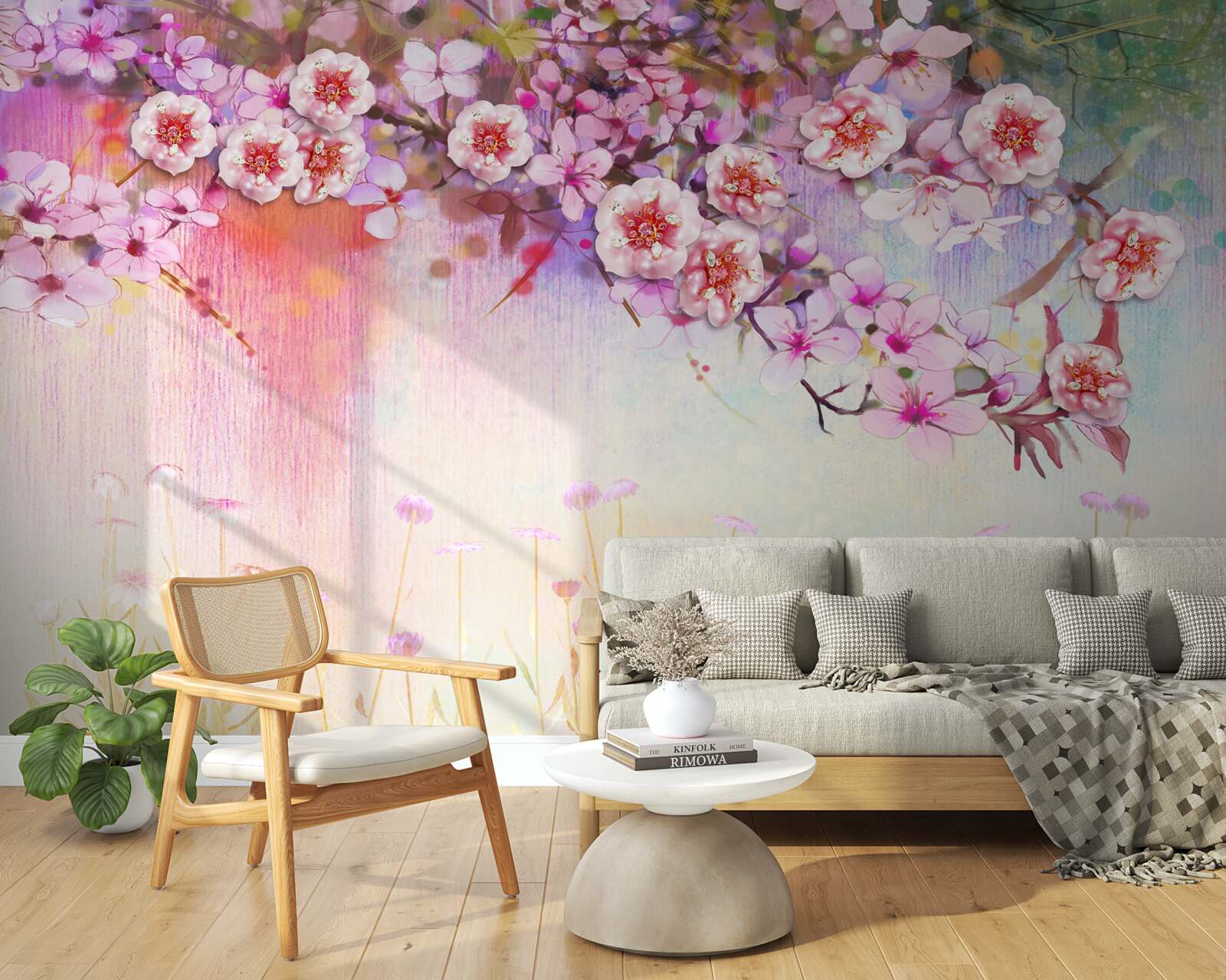 Papier peint une magnifique branche de fleur s'étend sur le champ