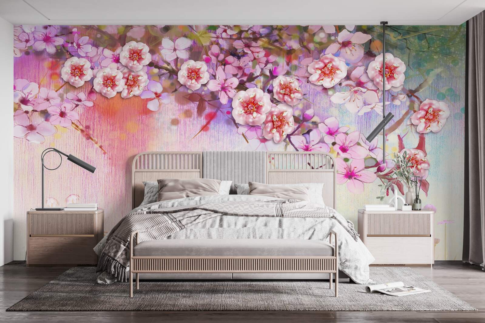 Papier peint une magnifique branche de fleur s'étend sur le champ