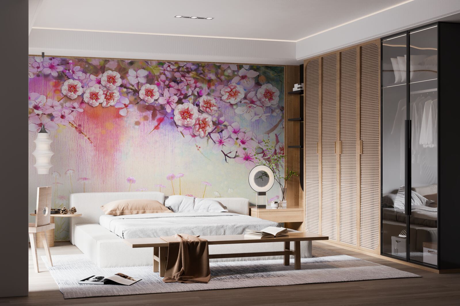 Papier peint une magnifique branche de fleur s'étend sur le champ