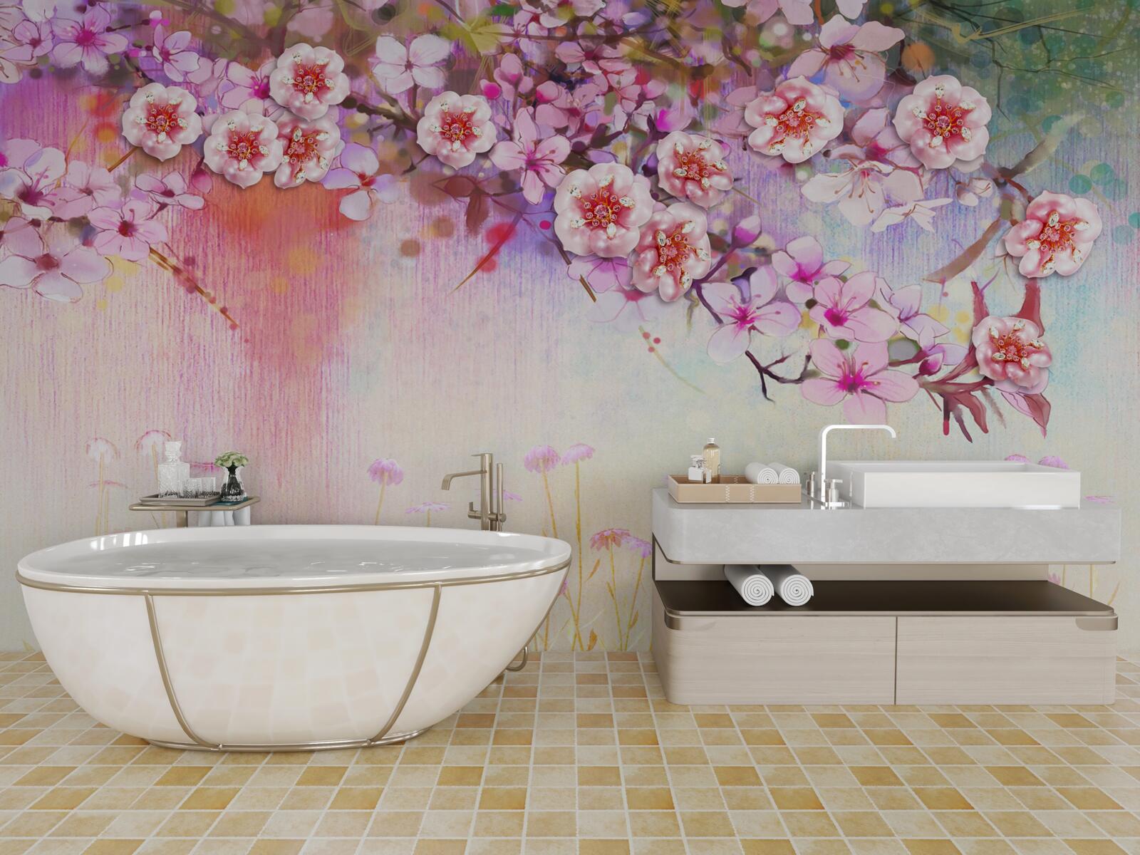 Papier peint une magnifique branche de fleur s'étend sur le champ