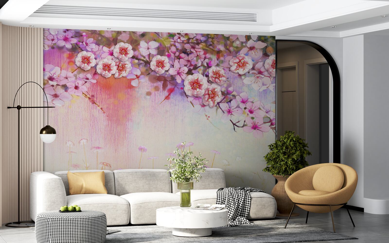 Papier peint une magnifique branche de fleur s'étend sur le champ