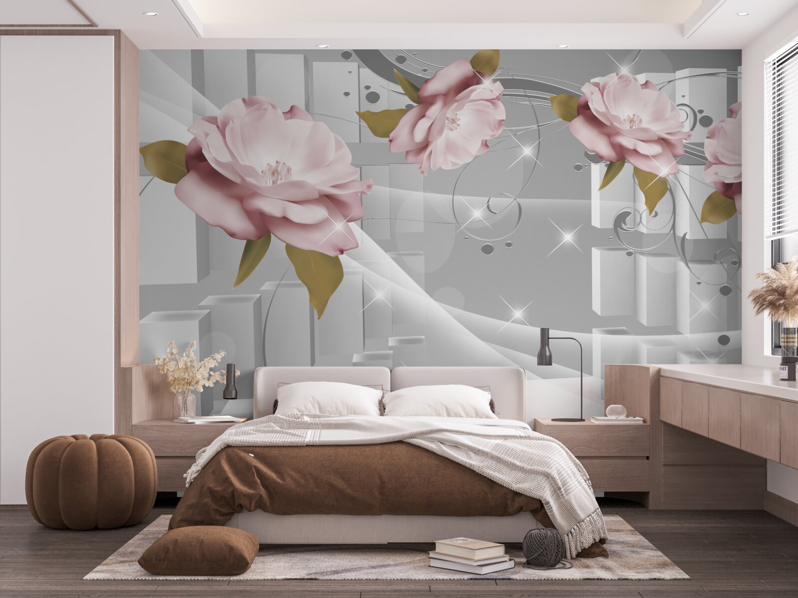 Papier peint boutons de fleurs en formes géométriques