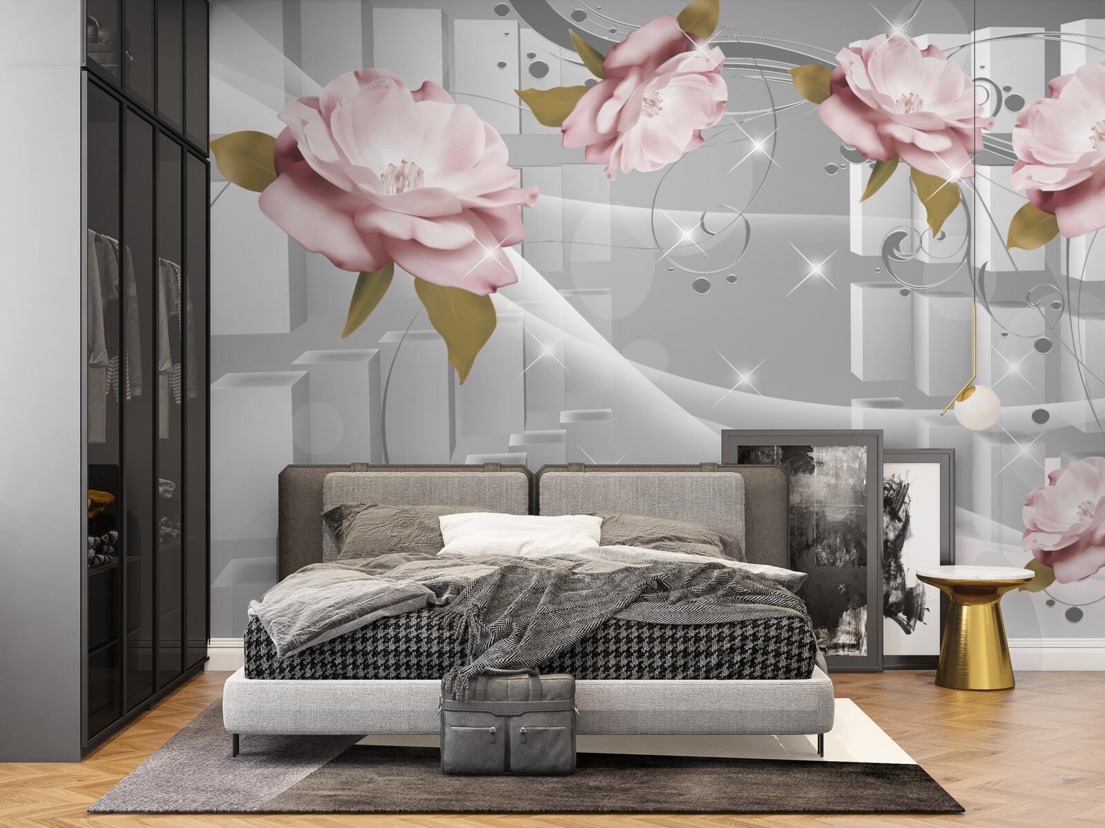 Papier peint boutons de fleurs en formes géométriques