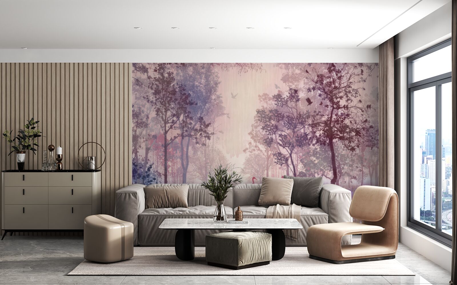 Papier peint aquarelle forêt d'automne