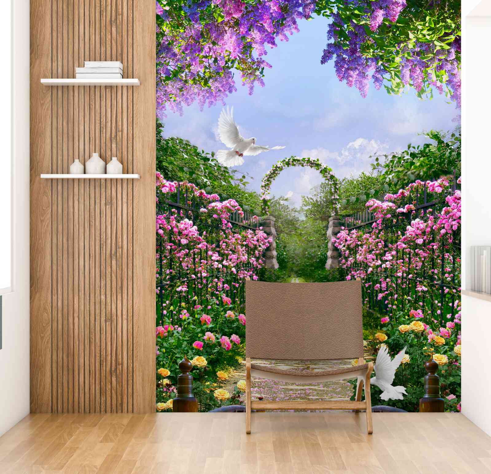 Papier peint Chemin menant au jardin fleuri