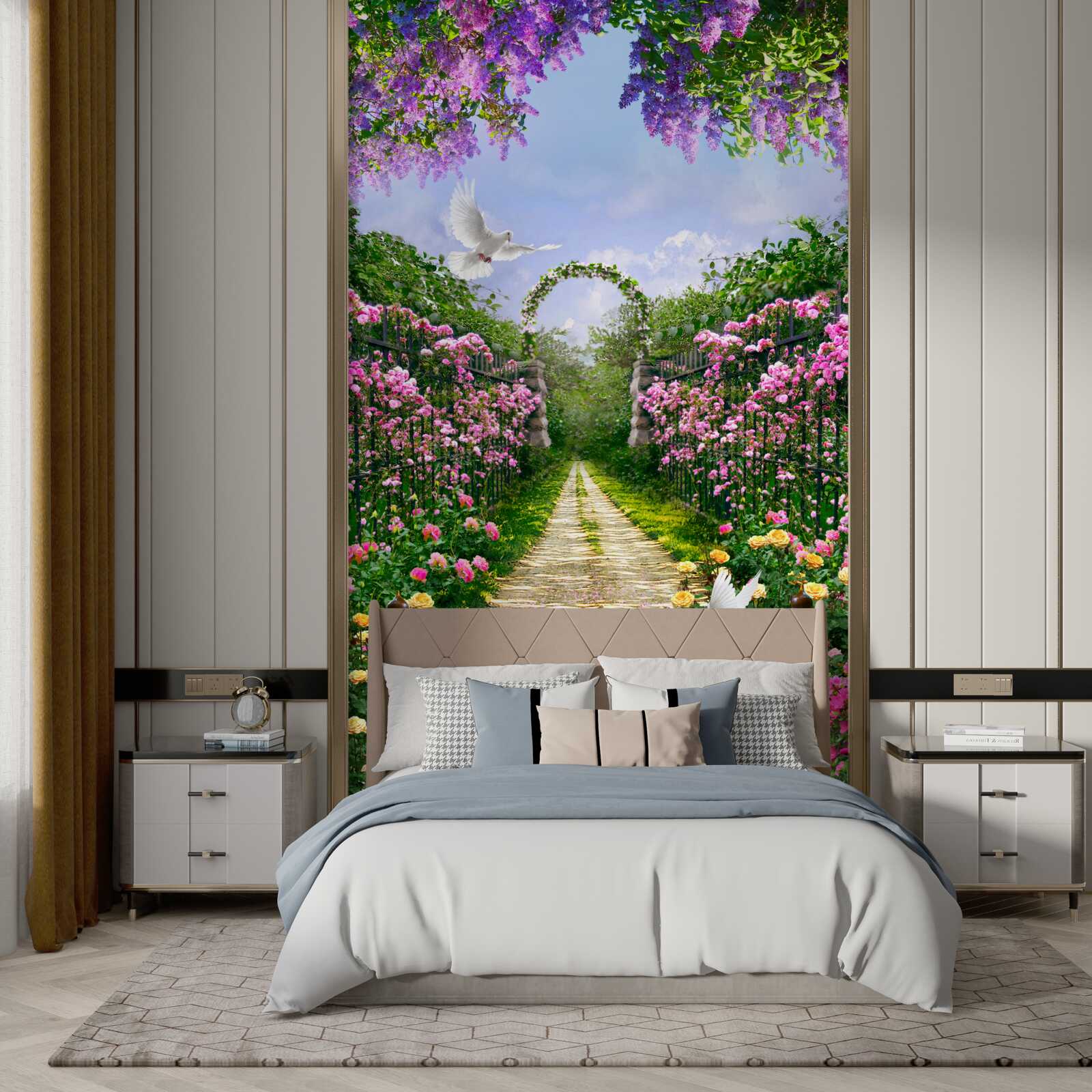 Papier peint Chemin menant au jardin fleuri