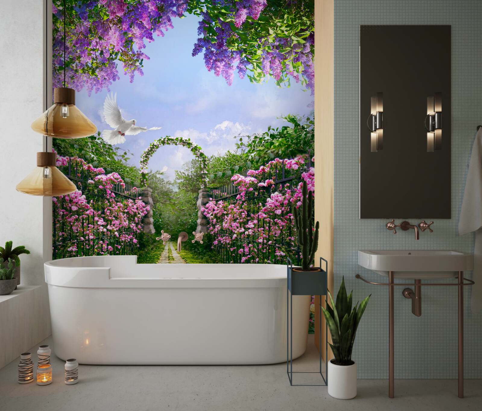 Papier peint Chemin menant au jardin fleuri