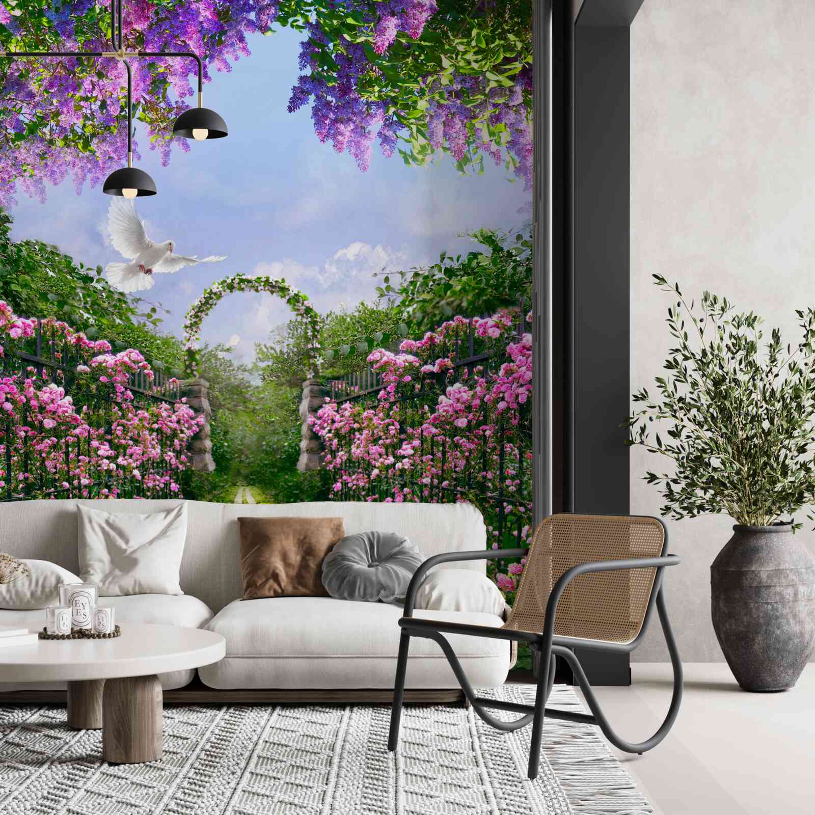 Papier peint Chemin menant au jardin fleuri