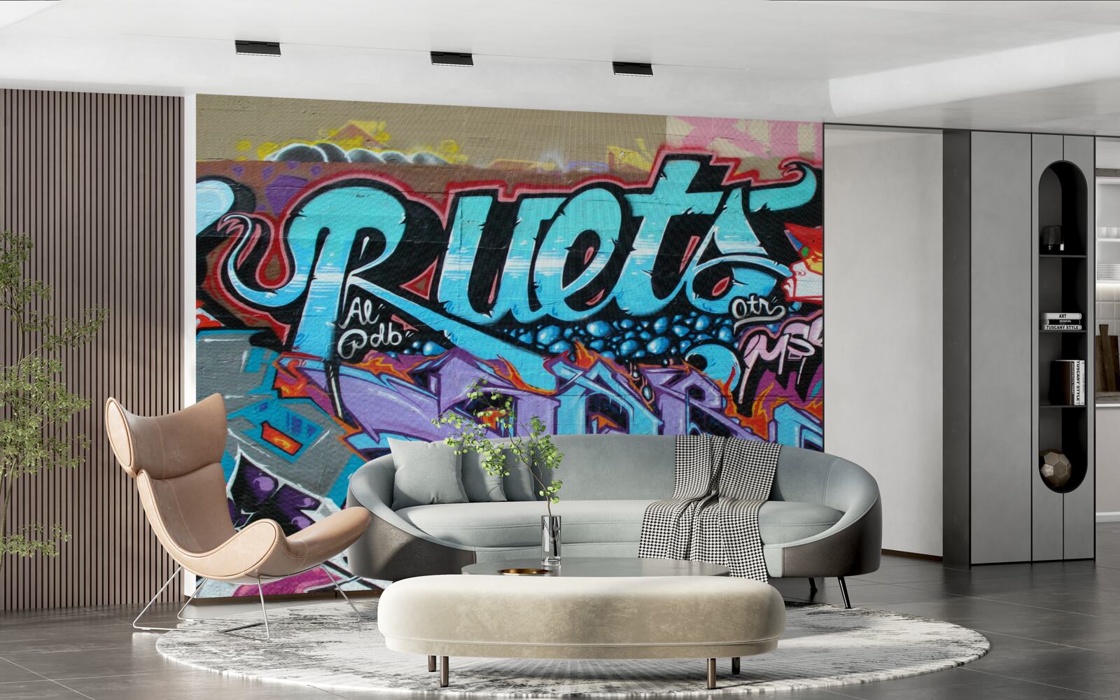 Papier peint Mur décoré de graffitis lumineux