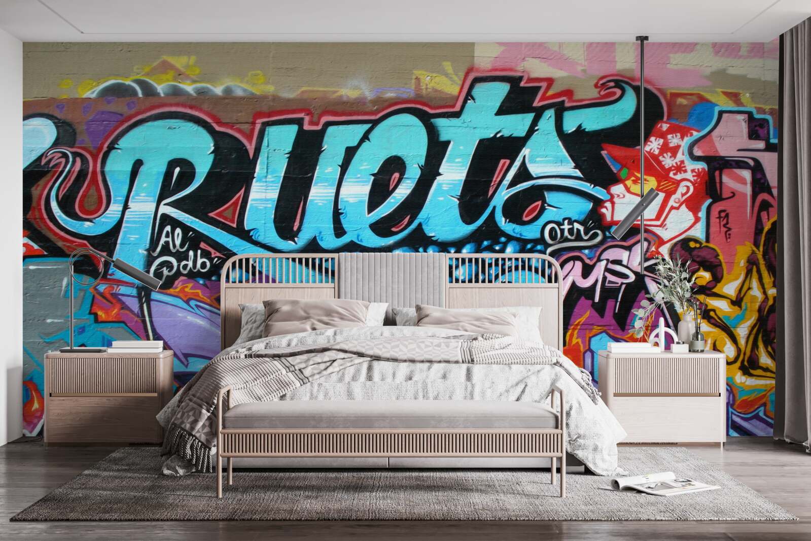 Papier peint Mur décoré de graffitis lumineux