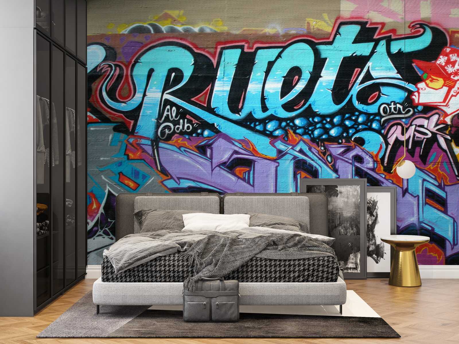 Papier peint Mur décoré de graffitis lumineux