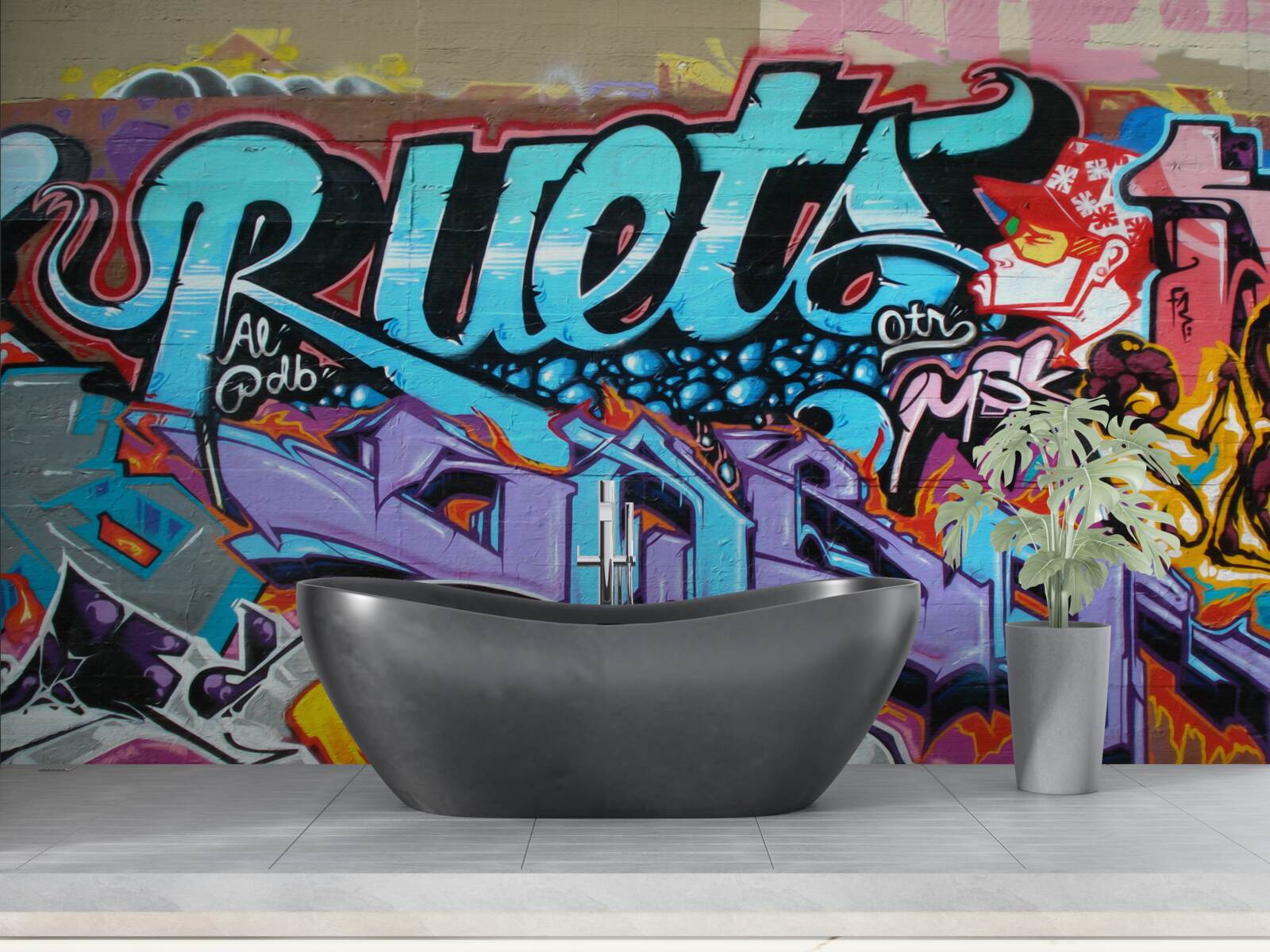 Papier peint Mur décoré de graffitis lumineux