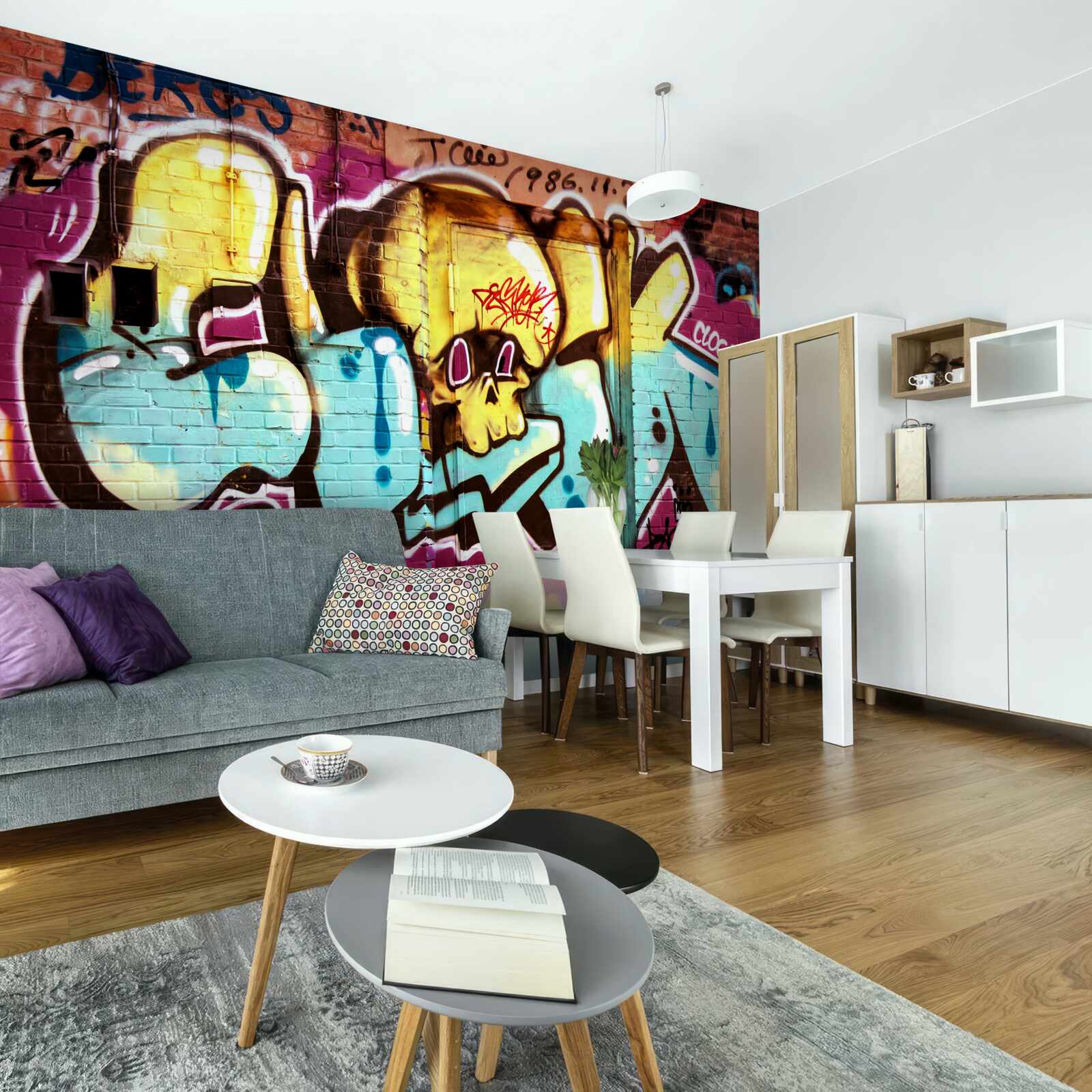 Papier peint graffiti avec lettres lumineuses