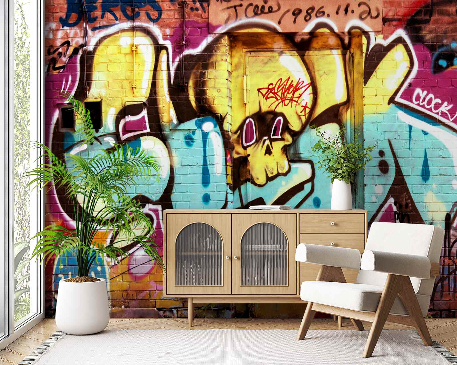 Papier peint graffiti avec lettres lumineuses