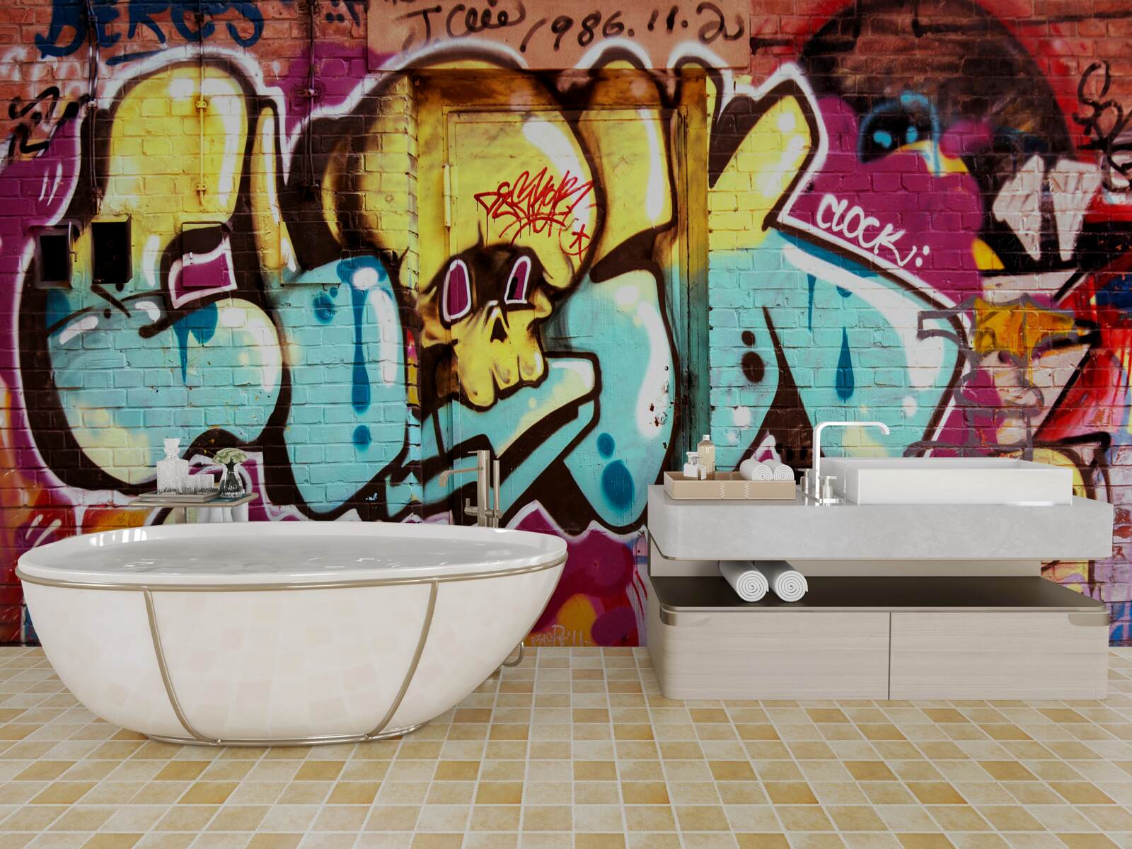 Papier peint graffiti avec lettres lumineuses