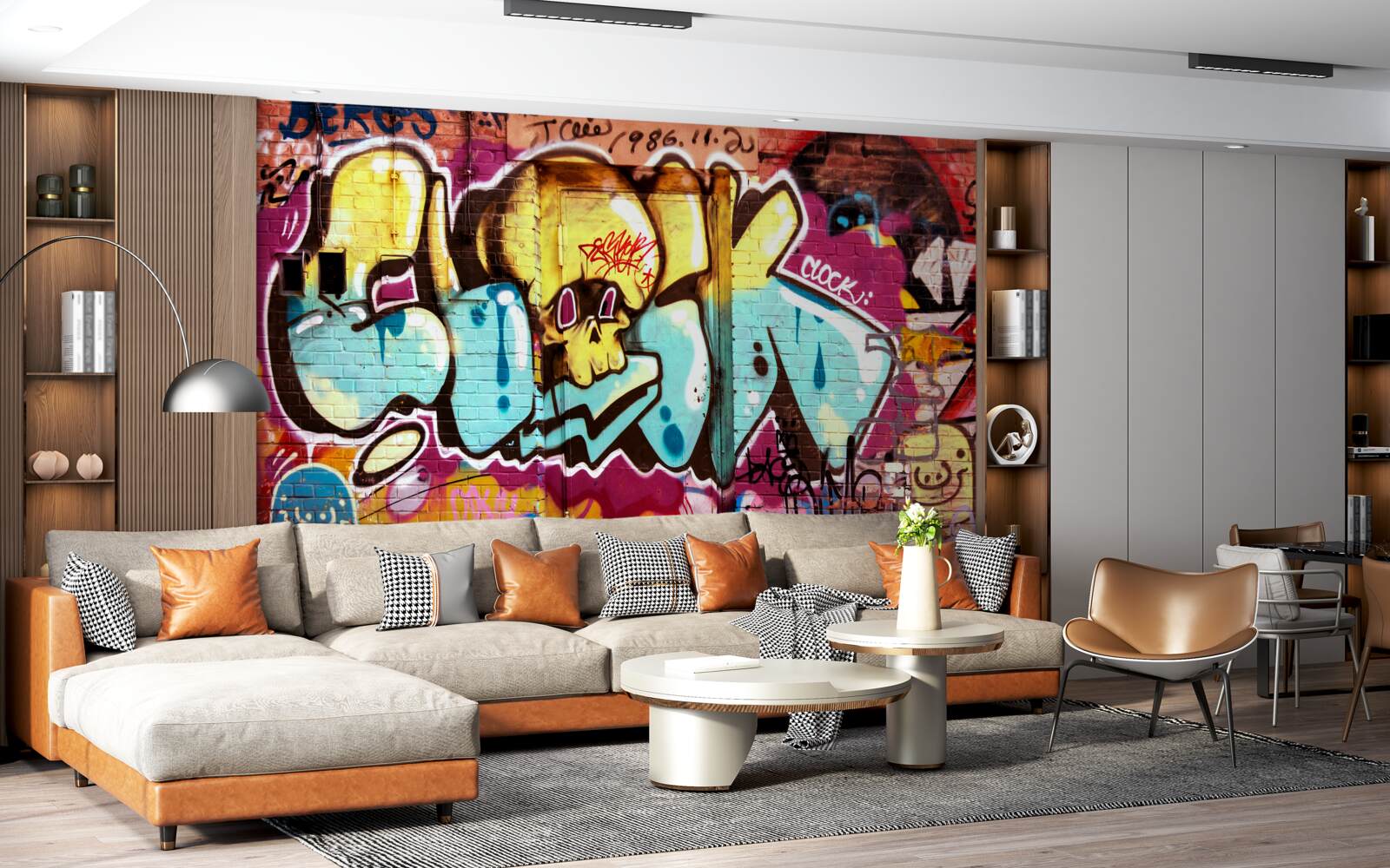 Papier peint graffiti avec lettres lumineuses