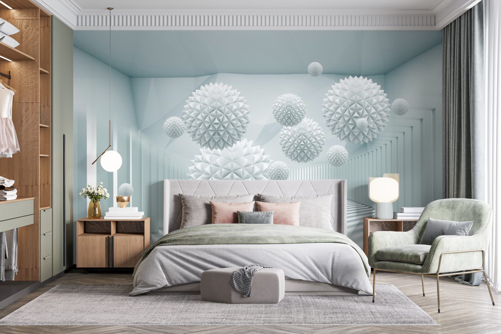 Papier peint boules tridimensionnelles avec des bords tranchants flottants