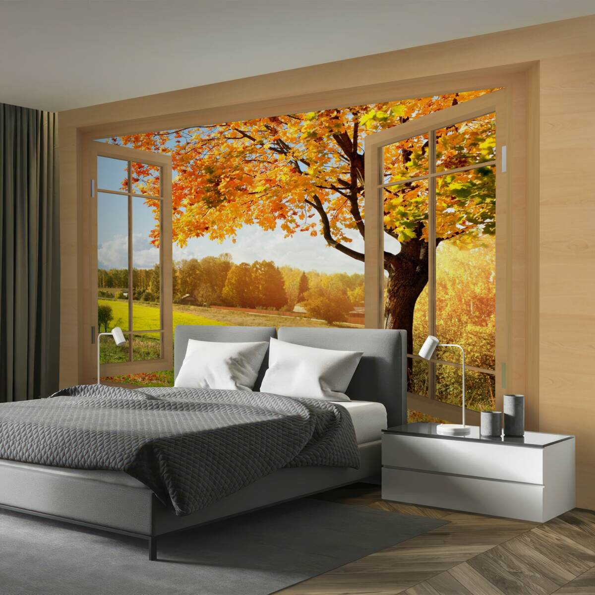 Papier peint vue d'automne depuis la fenêtre