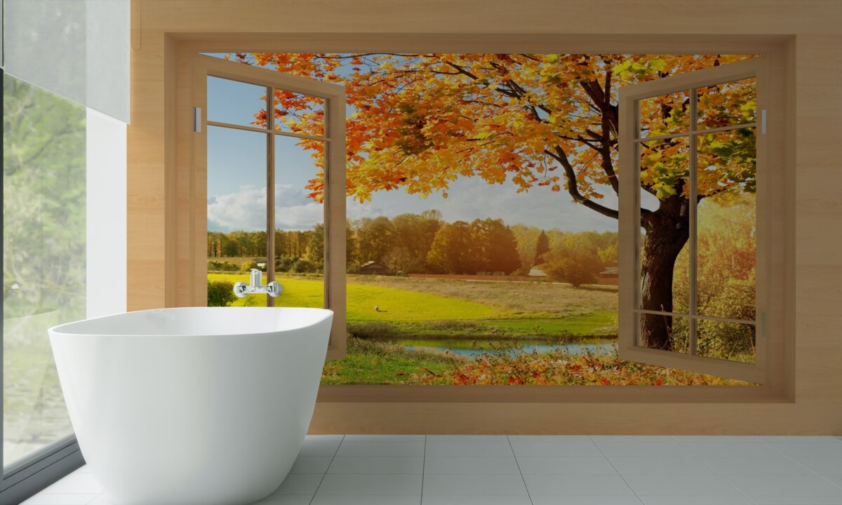 Papier peint vue d'automne depuis la fenêtre