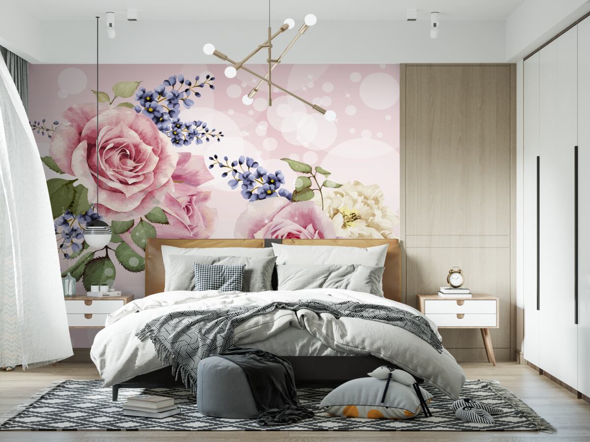 Papier peint boutons de rose dans l'arrangement