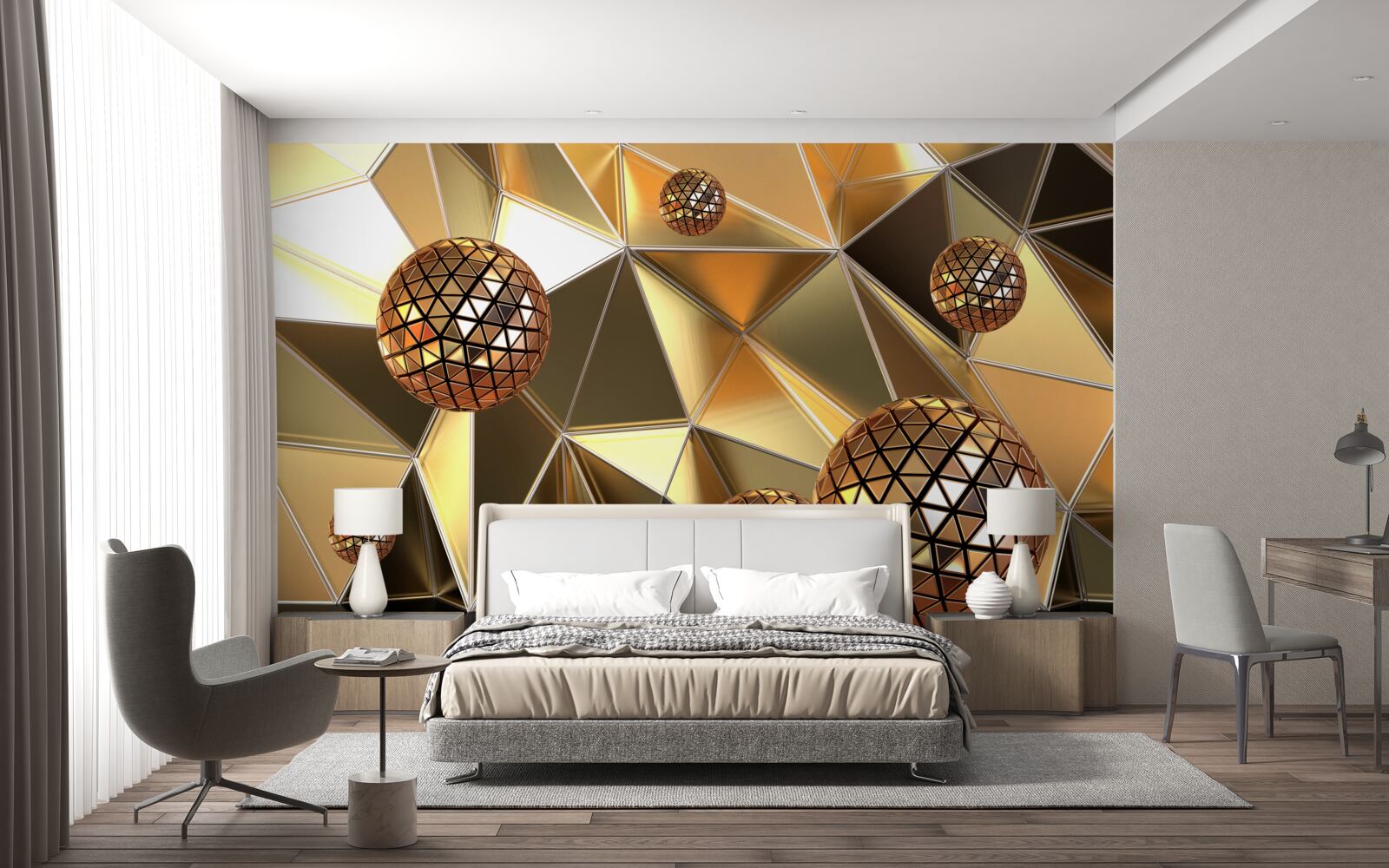 Papier peint boules métalliques 3d