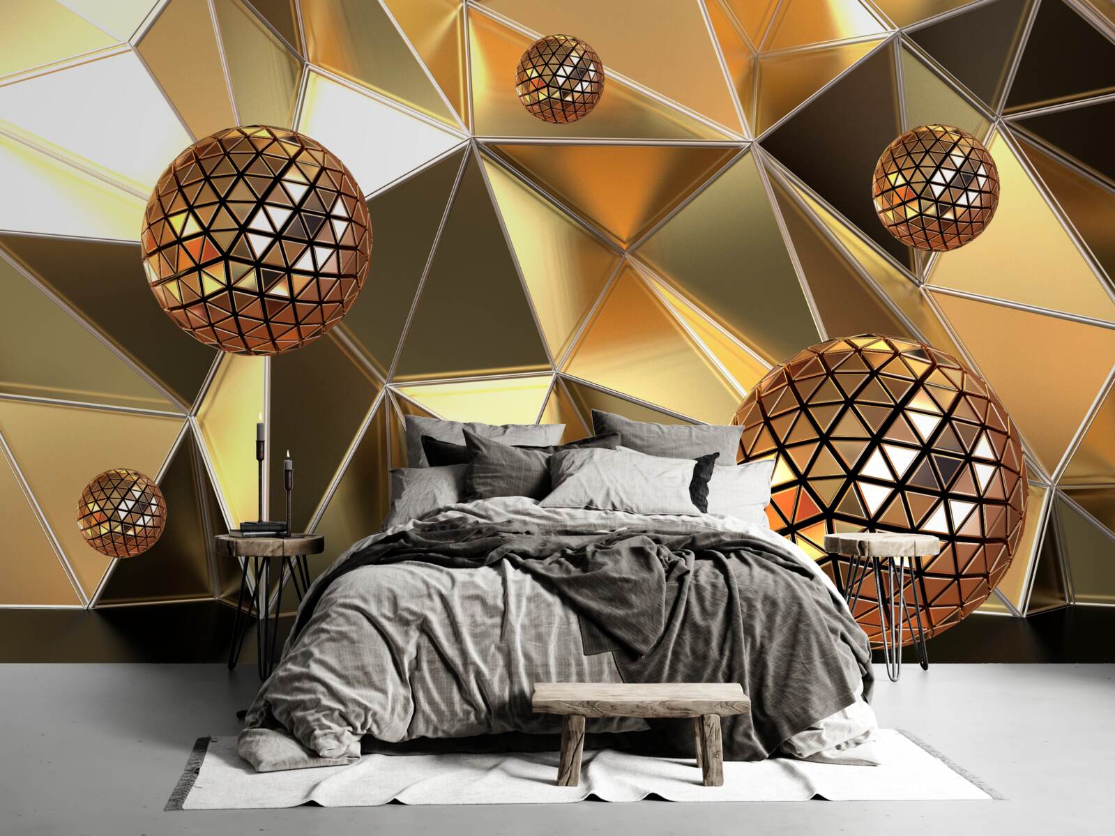 Papier peint boules métalliques 3d